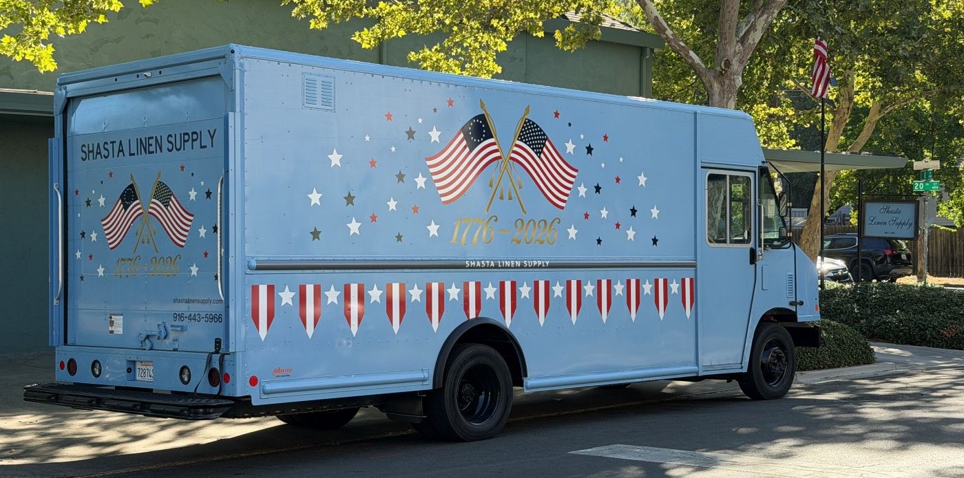 Shasta Linen Supply Patriotic Truck